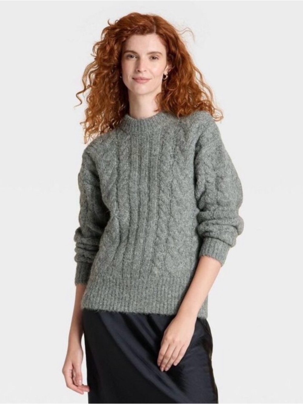 NWT Women’s A New Day Cozy Cable Knit Wool Blend Crewneck Sweater - Gray Sz M